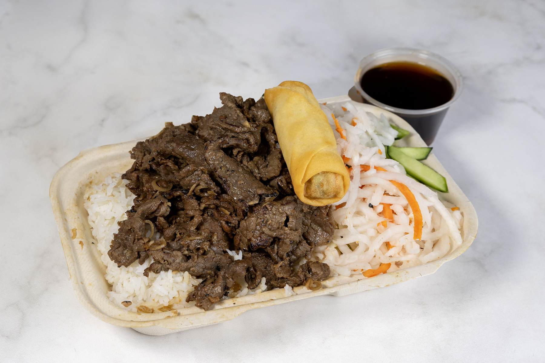 Lemongrass beef rice plate
